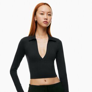 Aritzia Babaton Contour Cropped Polo Black Size Small